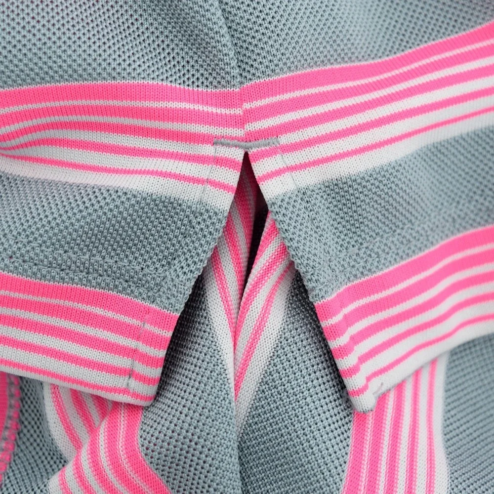 Nike Golf Mens S Polo Pink Gray Striped Tour Performance Dri Fit Stretch Shirt‎
